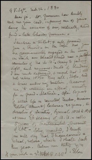 Ella, John (1802-1888) Autograph Letter to J.A. Thomson