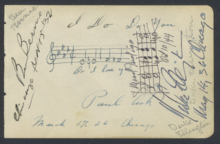 Ellington, Duke. (1899-1974) & Bernie, Ben. (1891–1943) & Ash, Paul. (1891–1958) "Mood Indigo" - Signed Album Page with Autograph Musical Quotation