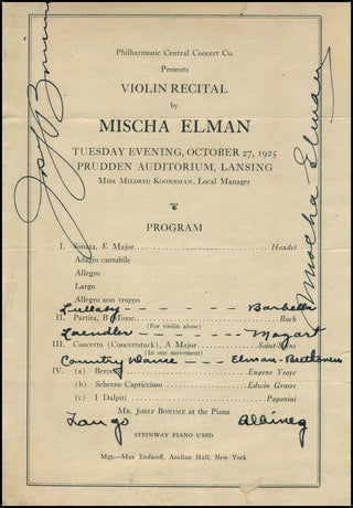 Elman, Mischa.  (1891-1967) Signed Program