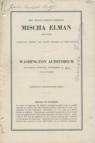 Elman, Mischa.  (1891–1967) Signed Program