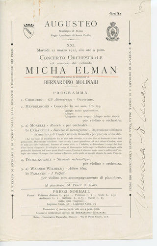 Elman, Mischa.  (1891–1967) Signed Program