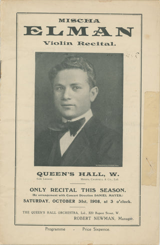 Elman, Mischa.  (1891–1967) 1908 Violin Recital Program