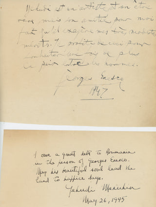 Enesco, Georges. (1881–1955) & Menuhin, Yehudi. (1916–1999) Two Autograph Statements