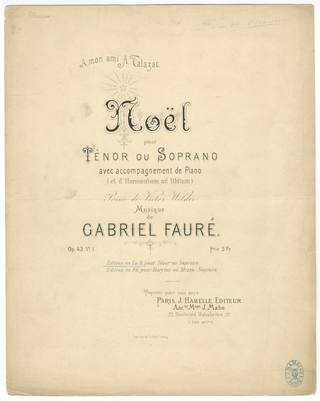 [Chausson, Ernest. (1855–1899)] Fauré, Gabriel. (1845-1924).  Noël, Op 43 No 1 [Title page] - THE COPY OF CHAUSSON