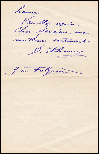 [Visual Arts] Etcheverry, Hubert-Denis. (1867 - 1950) Autograph Letter