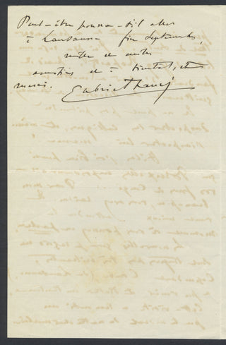 Fauré, Gabriel. (1845–1924) Autograph Letter about Paul Dukas and Taking the Waters