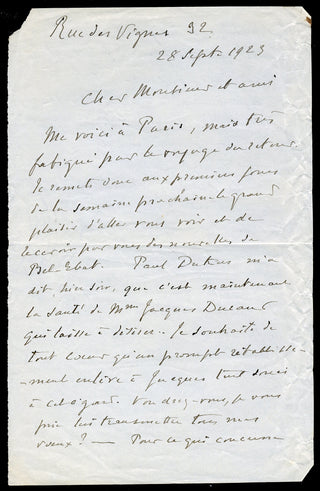 Fauré, Gabriel. (1845-1924) Autograph Letter to Jacques Durand