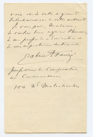 Fauré, Gabriel. (1845–1924) [Schmitt, Florent. (1870–1958)]  Two Autograph Letters to Bréval on behalf of Florent Schmitt