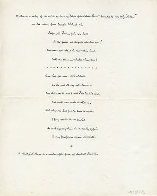 Field, Eugene. (1850 - 1895) Archive of Autograph Poems and Documents, including an unpublished manuscript fable