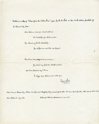 Field, Eugene. (1850 - 1895) Archive of Autograph Poems and Documents, including an unpublished manuscript fable