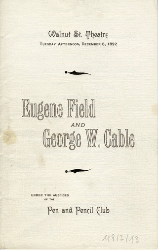 Field, Eugene. (1850 - 1895) Archive of Autograph Poems and Documents, including an unpublished manuscript fable