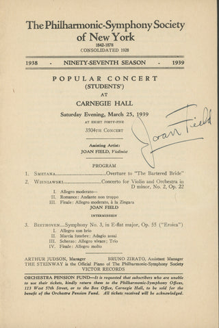 Field, Joan. (1915–1988) Signed Program