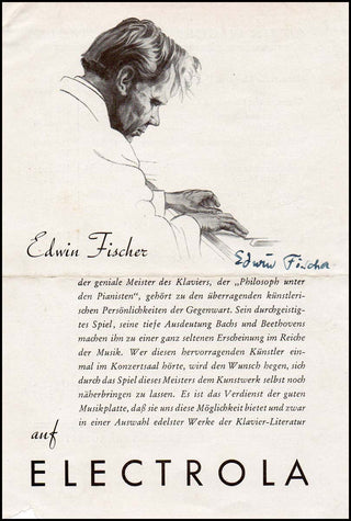 Fischer, Edwin. (1886-1960) Signed Electrola Advertisement