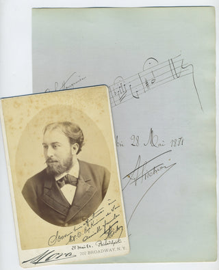 Fischer, Adolph. (1847–1891) [Hopkinson, Oliver P. (1812-1905)] [Lalo, Edouard. (1823–1892)] Autograph Musical Quotation and Signed Photograph to Oliver Hopkinson