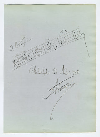 Fischer, Adolph. (1847–1891) [Hopkinson, Oliver P. (1812-1905)] [Lalo, Edouard. (1823–1892)] Autograph Musical Quotation and Signed Photograph to Oliver Hopkinson