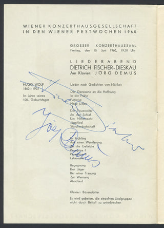 Fischer-Dieskau, Dietrich. (1925–2012) & Demus, Jörg. (1928–2019) Signed Program