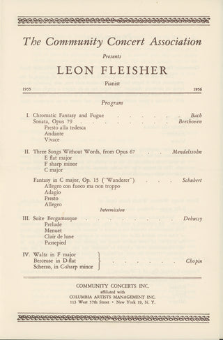 Fleisher, Leon. (1928–2020) Early Recital Program