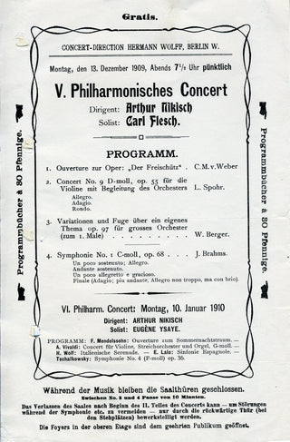 [Flesch, Carl. (1873 - 1944) & Nikisch, Arthur. (1855-1922)] 1909 Concert Program