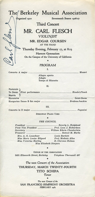 Flesch, Carl. (1873-1944) Signed Program