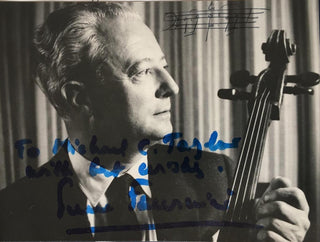 Fournier, Pierre. (1906–1986) Signed Photograph with Bach Autograph Musical Quotation