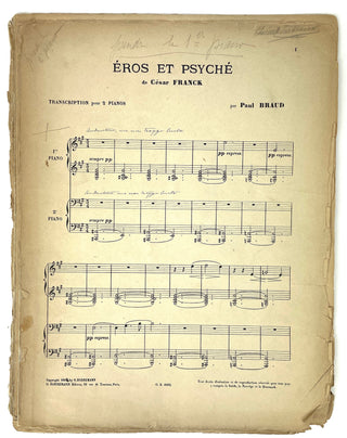 Franck, César.  (1822–1890) & Braud, Paul.  (1860–?) [[Cortot, Alfred. (1877–1962)]  "Eros et Psyché" - Inscribed to Thérèse César Franck, later in the Cortot Collection