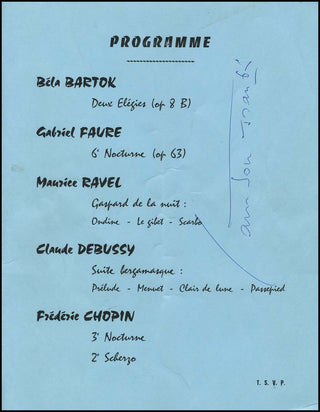 François, Samson. (1924–1970) Signed Recital Program