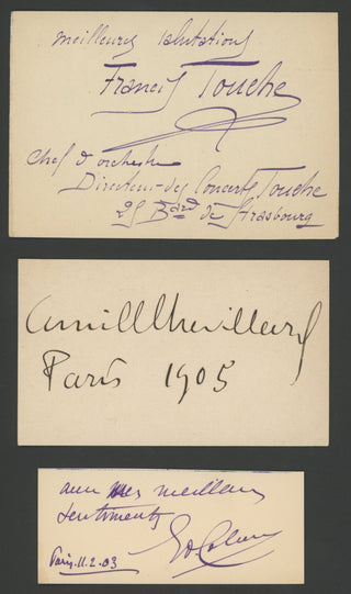 [French Conductors] Chevillard, Camille. (1859-1923) & Colonne, Édouard. (1838-1910) & Touche, Francis. Three Autograph Signatures