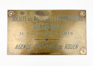 [French Music] Société des Auteurs & Compositeurs Dramatiques - Engraved Sign ca. 1900