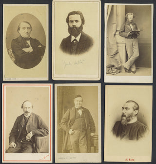 [French Authors] Renan, Ernest. (1823–1892) & Vallès, Jules. (1832–1885) & Houssaye, Arsène. (1815–1896) & Ponsard, François. (1814–1867) & Sainte-Beuve, Charles Augustin. (1804–1869) & Karr, Jean-Baptiste Alphonse. (1808–1890) Group of Original CDV Photo