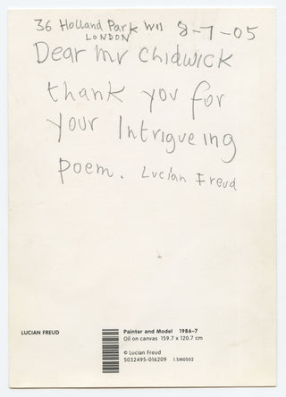 Freud, Lucian. (1922–2011) "Thank you for your intriguing poem" - Autograph Note Signed