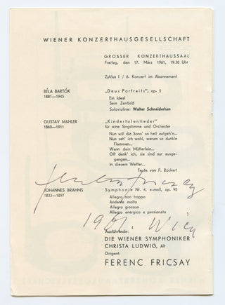 Fricsay, Ferenc. (1914–1963) Signed Program