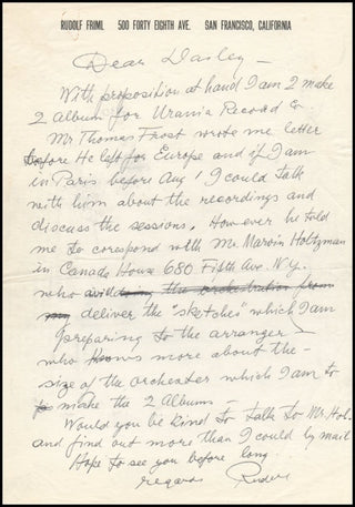 Friml, Rudolf. (1879 - 1972) Autograph Letter