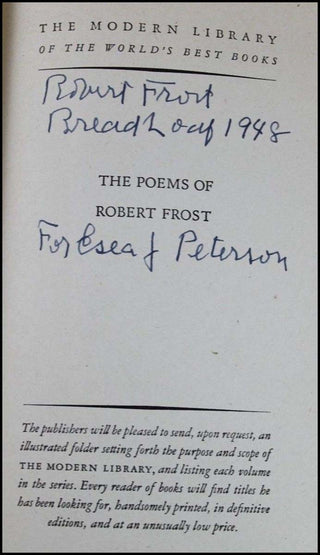 [Literature &amp; Art] Frost, Robert. (1874 - 1963 The Poems of Robert Frost - SIGNED