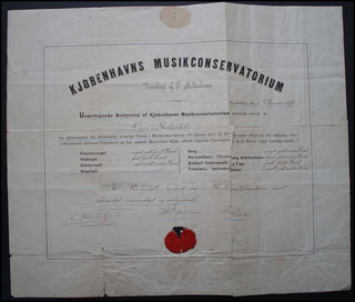 Gade, Niels. (1817 - 1890) Signed 1870 Copenhagen Music Conservatory Diploma