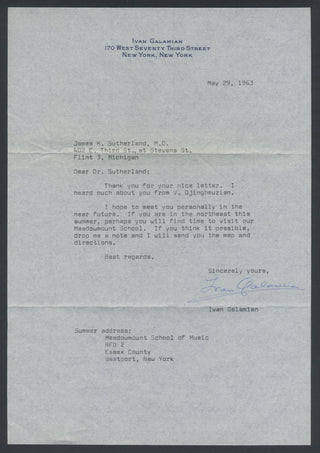 Galamian, Ivan. (1903–1981) Typed Letter Signed