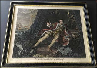 [Film & Theatre] [Garrick, David. (1717 - 1779)] Hogarth, William. (1697-1764) "Mr. Garrick in the Character of Richard the 3d" - Original Hand-Colored Hogarth Portrait