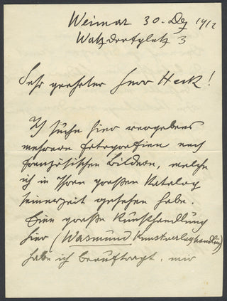 [German and Austrian Artists] May, Heinz. (1878–1954) & Heine, Thomas Theodor. (1867-1948) & Bode, Wilhelm von. (1845-1929) & Egger-Lienz, Albin. (1868-1926) & Angeli, Heinrich von. (1840-1925) & Lenbach, Franz von. (1836-1904) Group of Autograph Letters