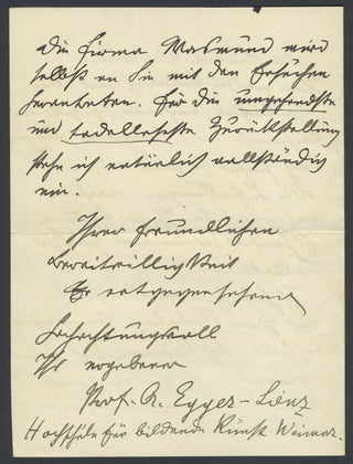 [German and Austrian Artists] May, Heinz. (1878–1954) & Heine, Thomas Theodor. (1867-1948) & Bode, Wilhelm von. (1845-1929) & Egger-Lienz, Albin. (1868-1926) & Angeli, Heinrich von. (1840-1925) & Lenbach, Franz von. (1836-1904) Group of Autograph Letters