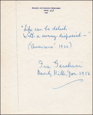 Gershwin, Ira. (1896–1983) Signed Handwritten Lyrics, "Americana"