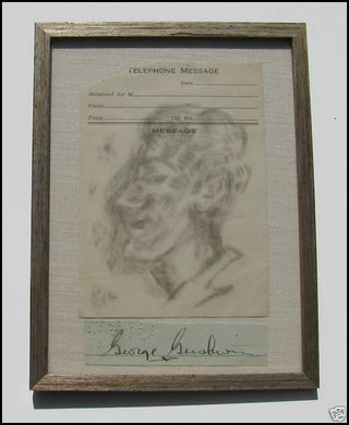 Gershwin, George. (1898–1937) Original Self-Portrait Drawing and Autograph Signature