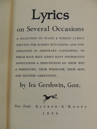 Gershwin, Ira. (1896–1983) Lyrics on Several Occasions - SIGNED TO FRANCES AND ALBERT HACKETT