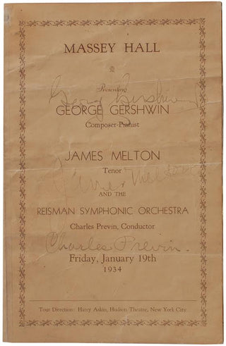 Gershwin, George. (1898–1937) Signed Program