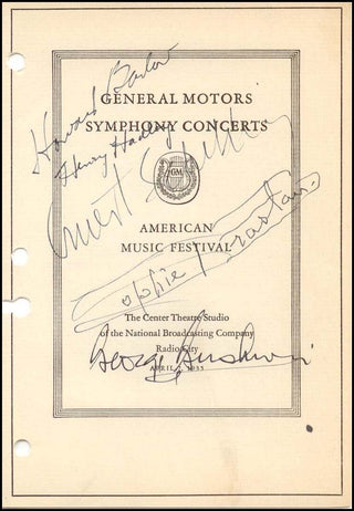 Gershwin, George. (1898–1937) & Hadley, Henry. (1871–1937) & Schelling, Ernest. (1876–1939) & Breslau, Sophie. (1892–1935) Signed "Concerto in F" Program