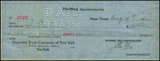 Gershwin, Ira. (1896–1983) Publisher's Check to Ira Gershwin