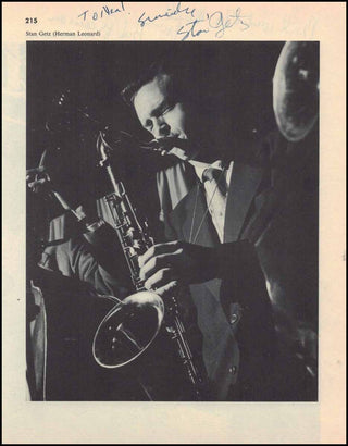 [Jazz & Song] Getz, Stan. (1927–1991) Large Signed Photograph