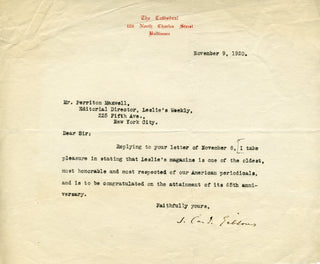 Gibbons, James. (1834-1921) Typed Letter Signed to "Leslie's Weekly"