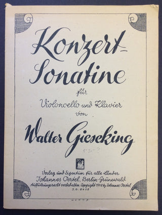 Gieseking, Walter. (1895-1956) Konzert-Sonatine für Violoncello und Klavier