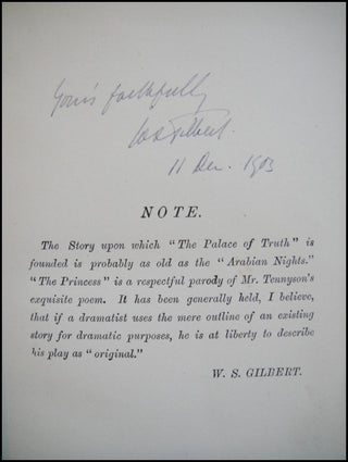 Gilbert, W.S. (1836-1911) W.S. Gilbert's Original Plays. First Series -SIGNED Presentation Copy