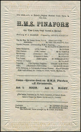 [Gilbert, W.S. (1836-1911) & Sullivan, Arthur. (1842-1900)] Grossmith, George. (1847 - 1912) Original Autograph and Program from Opening Week Performance of H.M.S. Pinafore