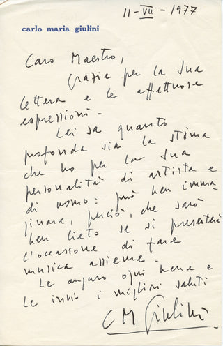 [Conductor] Giulini, Carlo Maria. (1914–2005) Autograph Letter Signed